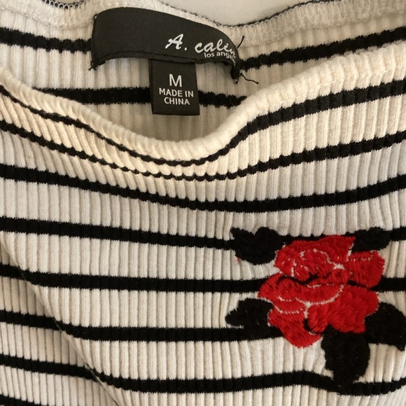 A.Calin Los Angeles M bodysuit. Off the shoulder, 3/4 sleeve with flare,rose.EUC - Picture 2 of 3